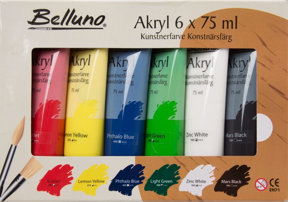 Belluno - Akrylfarvesæt 6 x 75 ml