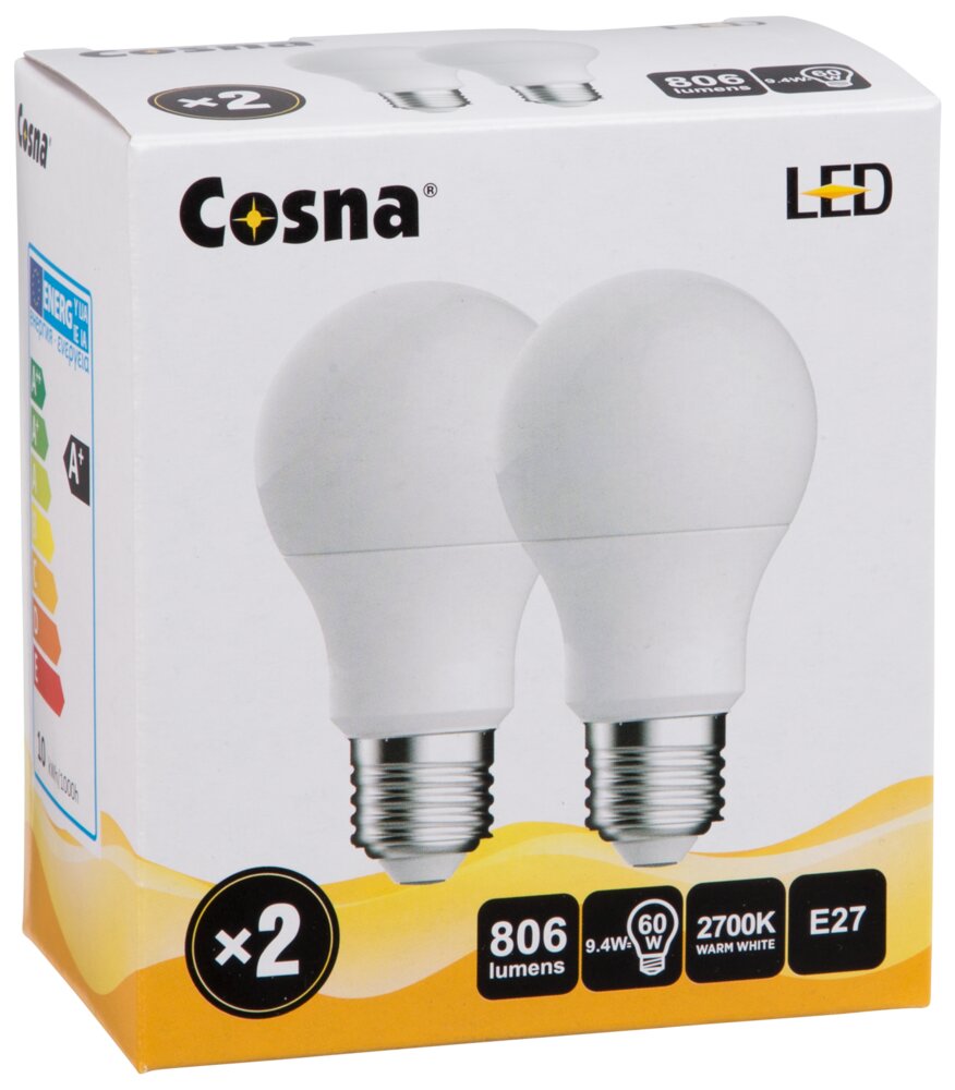 Cosna - LED-pære 9,4W E27 A60 2-pak