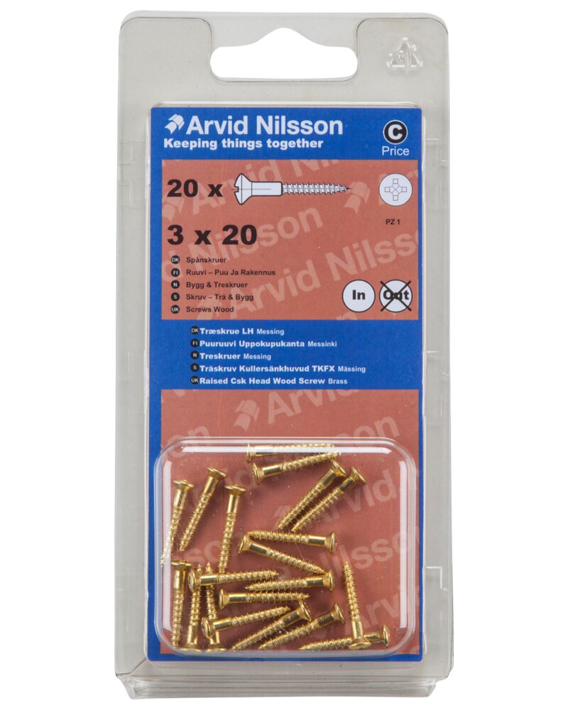 Arvid Nilsson - Træskrue messing 3 x 20 mm 20-pak