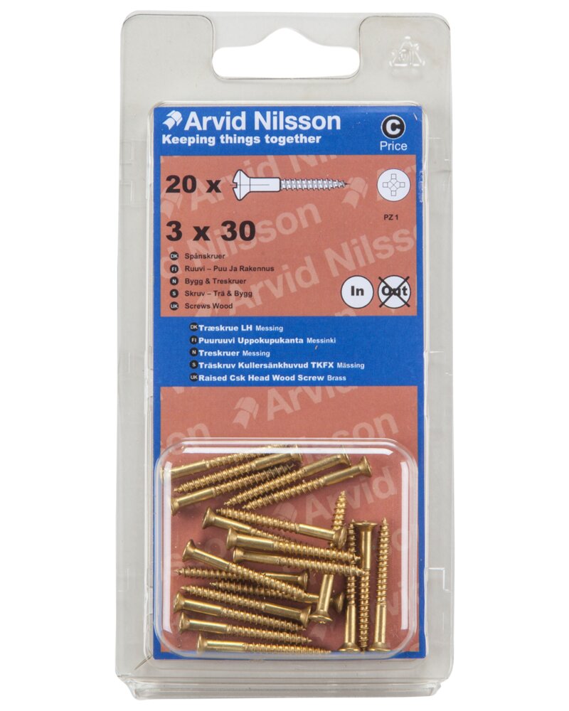 Arvid Nilsson - Træskrue messing 3 x 30 mm 20-pak