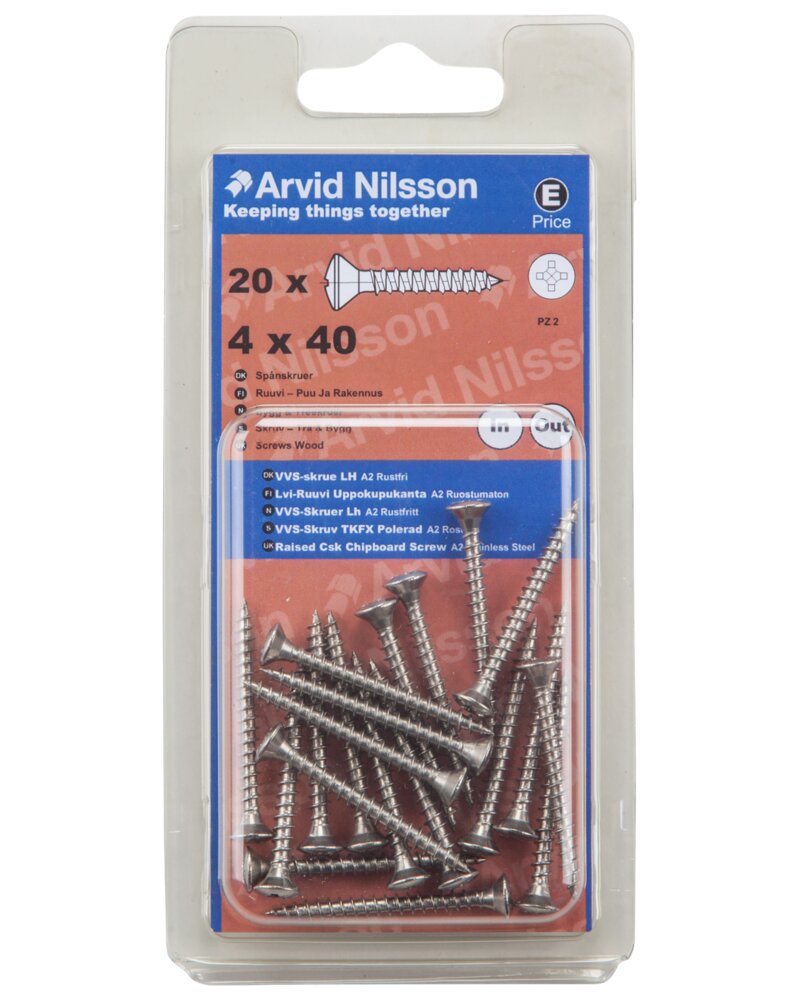 Arvid Nilsson - VVS-skrue A2 4 x 40 mm 20-pak