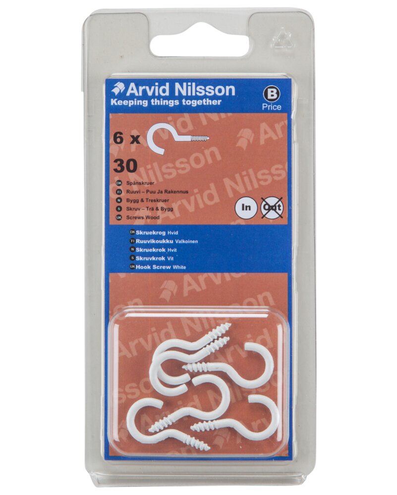 Arvid Nilsson - Skruekrog 30 mm hvid 6-pak