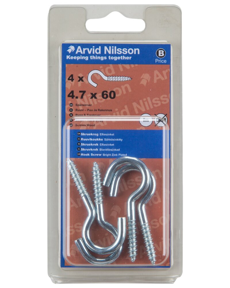 Arvid Nilsson - Skruekrog Ø. 4,7 x 60 mm 4-pak