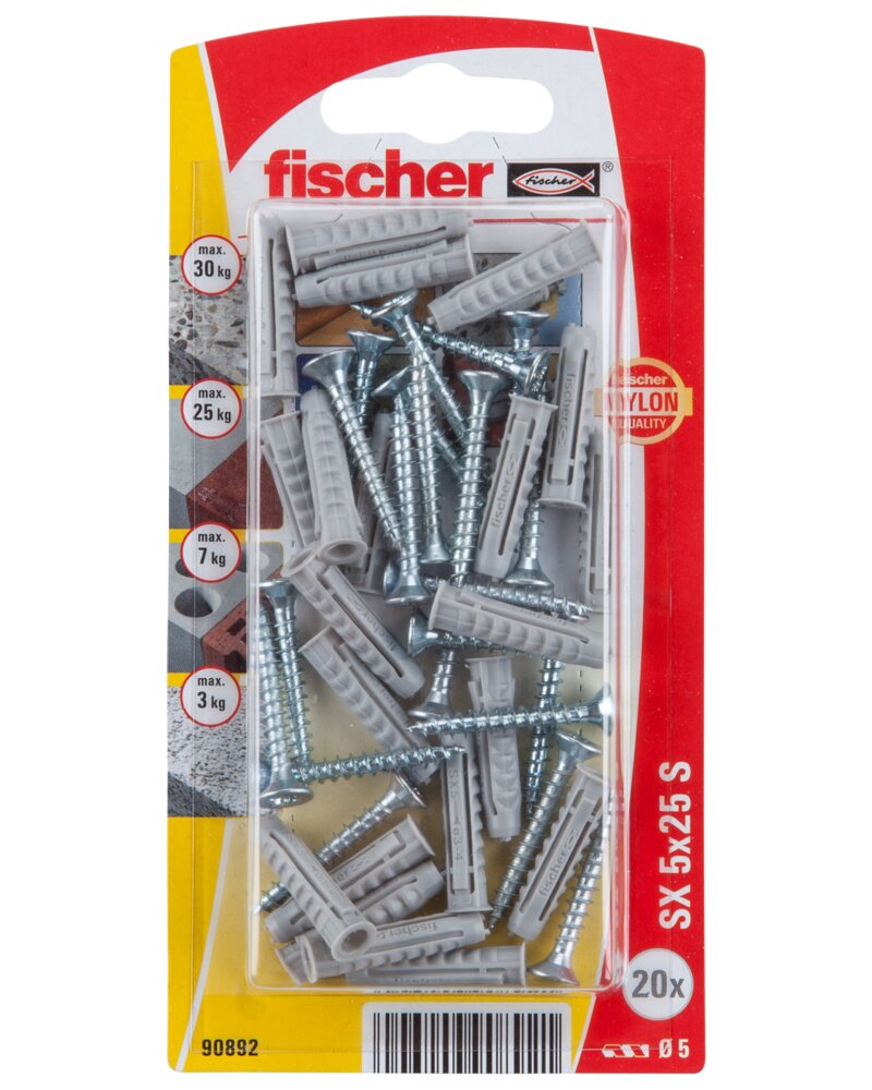 Fischer - Dyvel med skrue 5 x 25 mm 20-pak