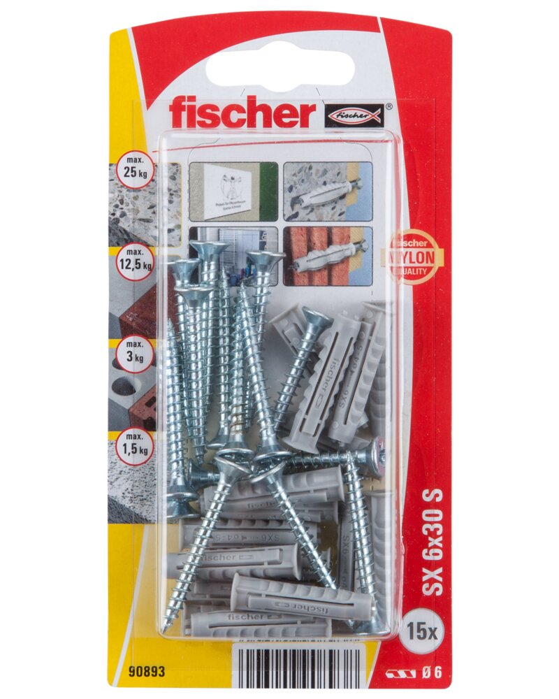 Fischer - Dyvel med skrue 6 x 30 mm 15-pak