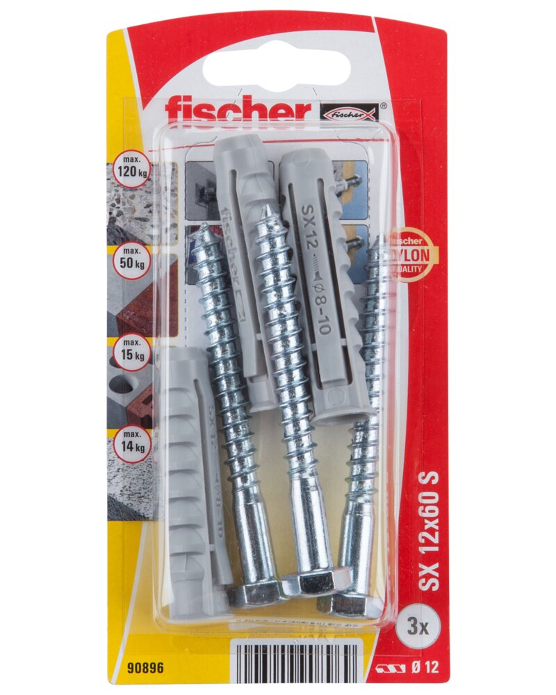 Fischer - Dyvel med skrue 12 x 60 mm 3-pak