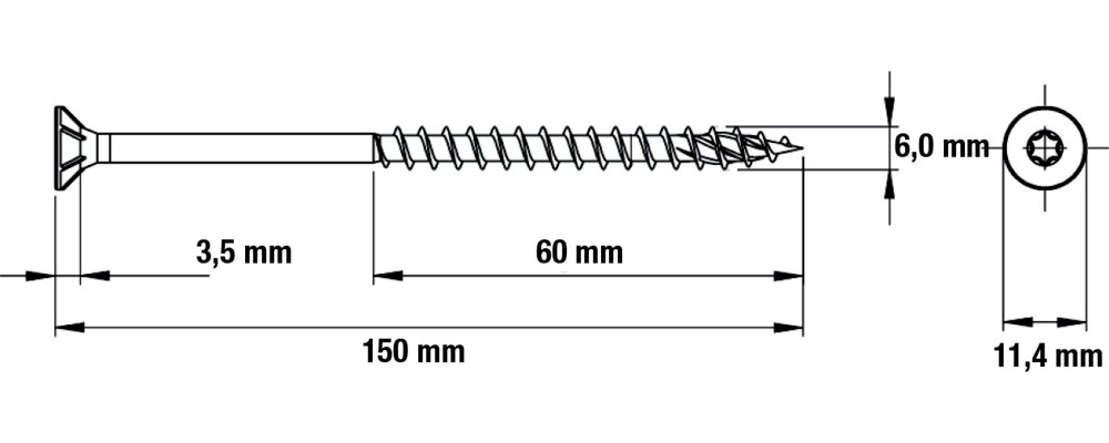 NKT - Håndværkerskrue 6,0 x 150 mm 100 stk.
