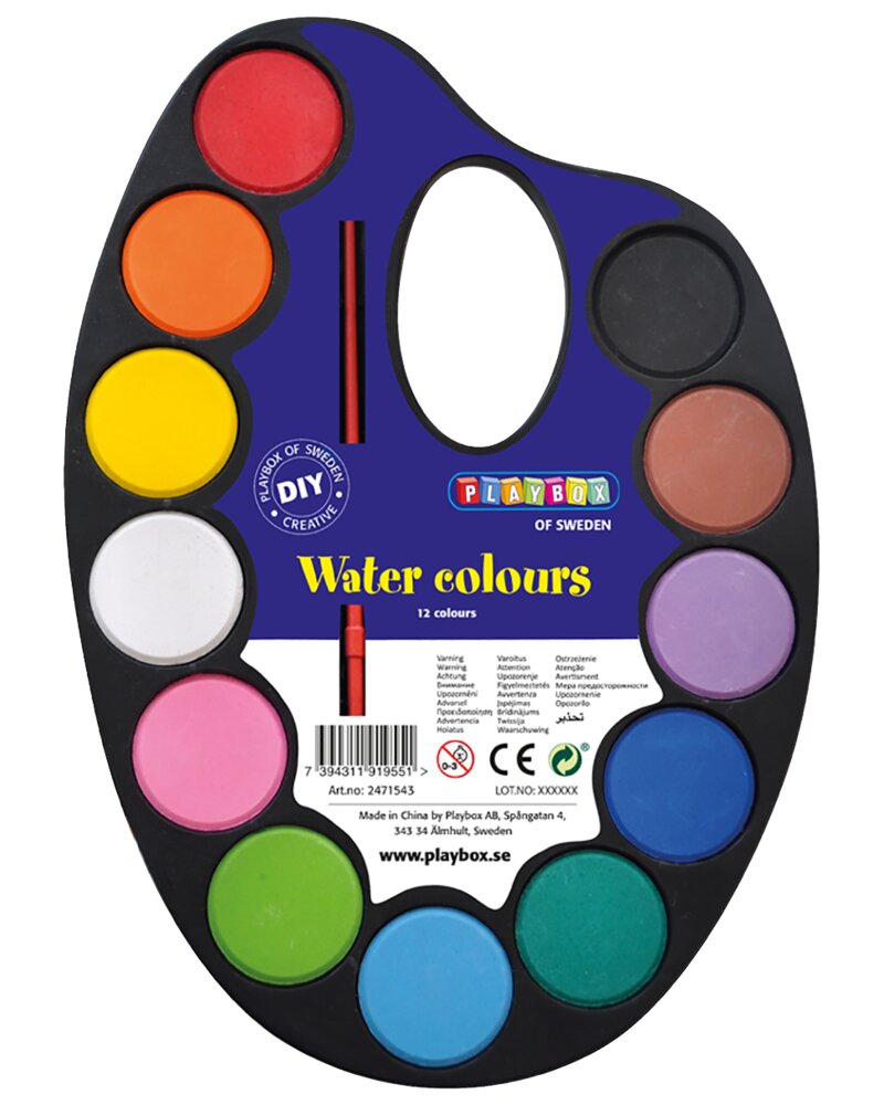 Playbox Palette med 12 vandfarver