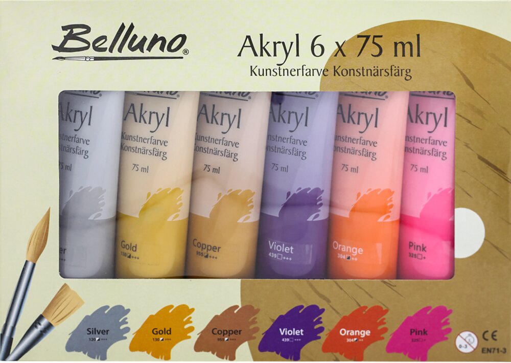 Belluno - Akrylfarvesæt 6 x 75 ml