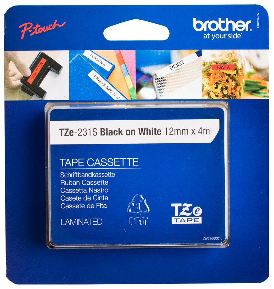 Brother - TZ tape 4 m - hvid/sort