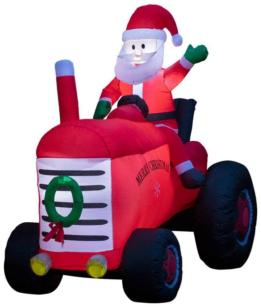 Selvoppustelig julemand på traktor - 210 cm