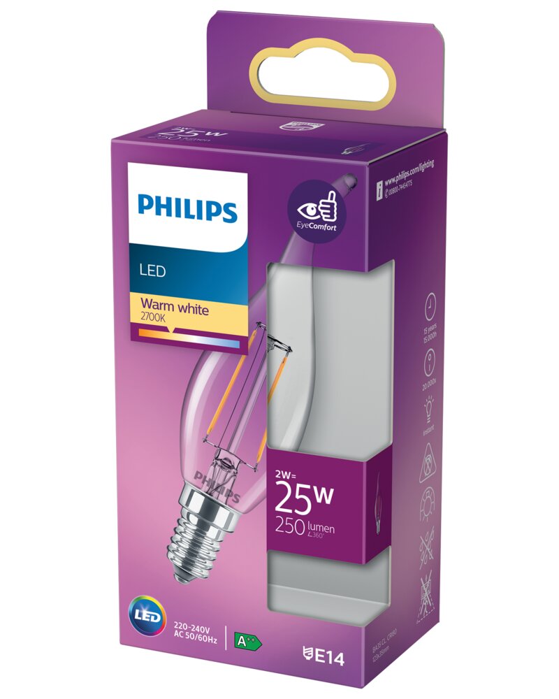 Philips - LED-filamentpære 2W E14 BA35