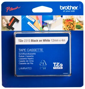 Brother TZ tape 4 m - hvid/sort