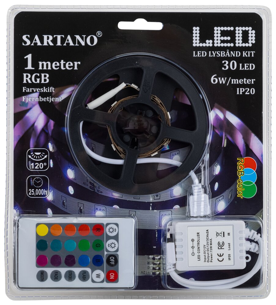 SARTANO - Flexstrip RGB LED og fjernbetjening - 1m