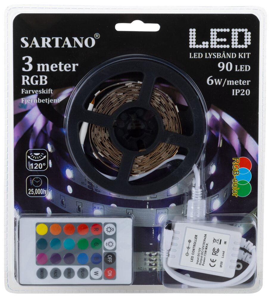 SARTANO - Flexstrip RGB LED og fjernbetjening - 3m