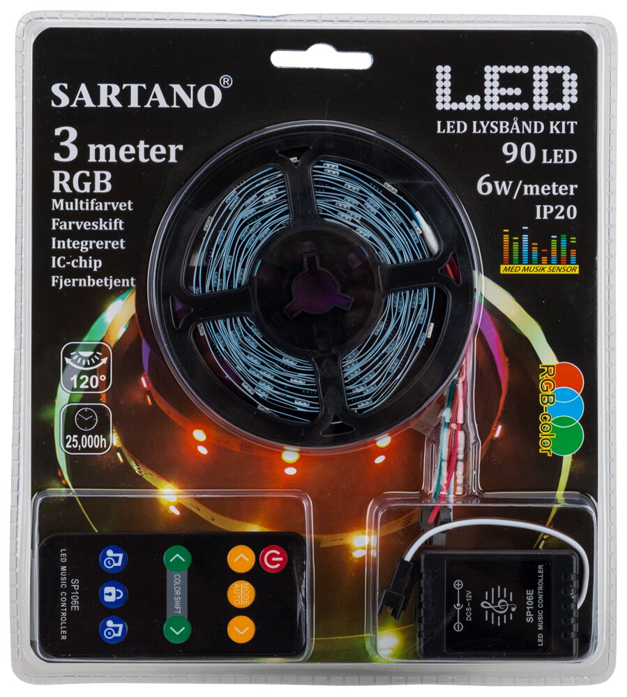 SARTANO - Flexstrip RGB LED fj.betjening musik -3m