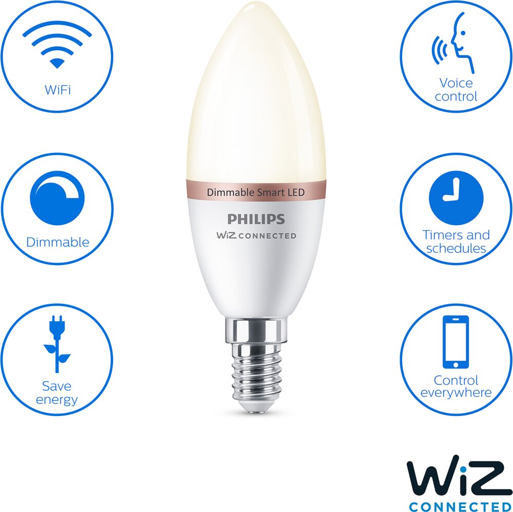 Philips Smart - LED-pære 4,9W E14 C37 - Warm White