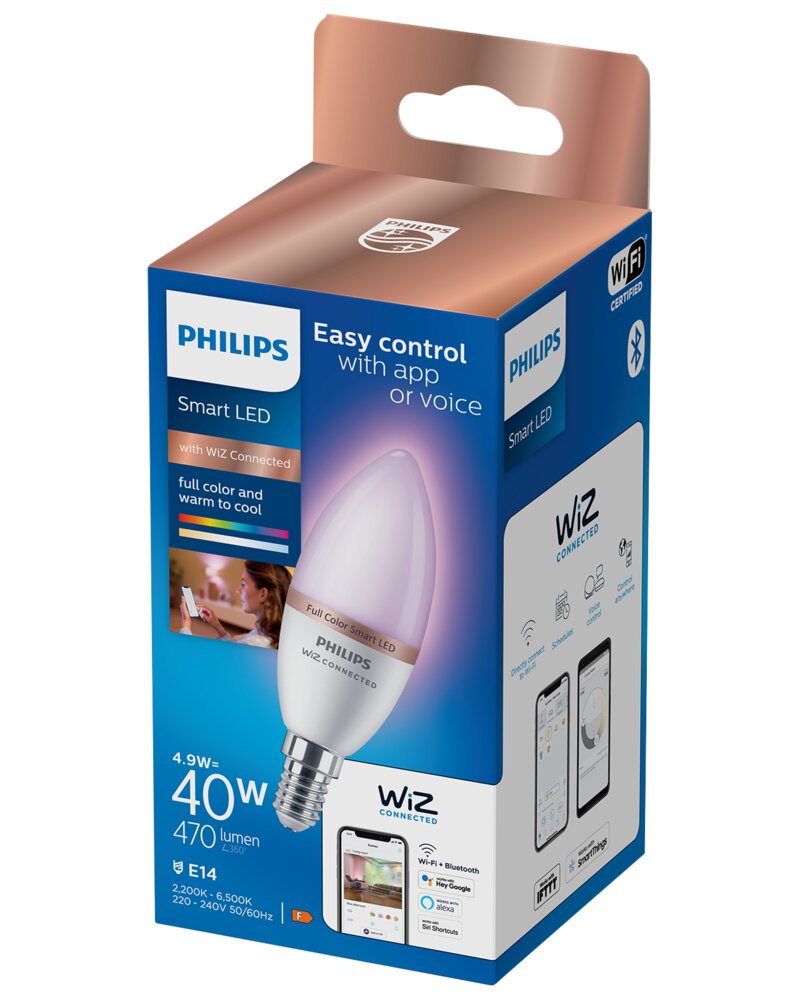 Philips Smart LED-pære 4,8W E14 C37 - Full color