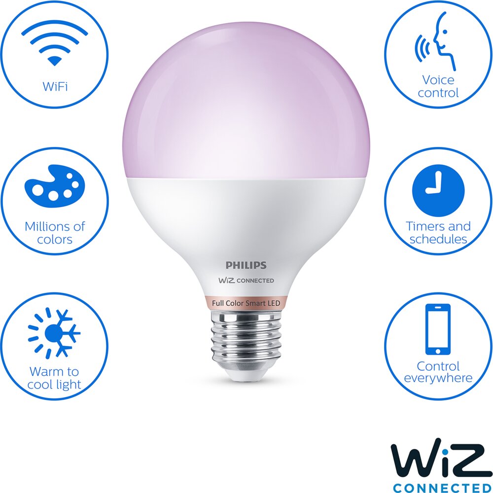 Philips Smart LED-pære 11W E27 G95 - Full Color