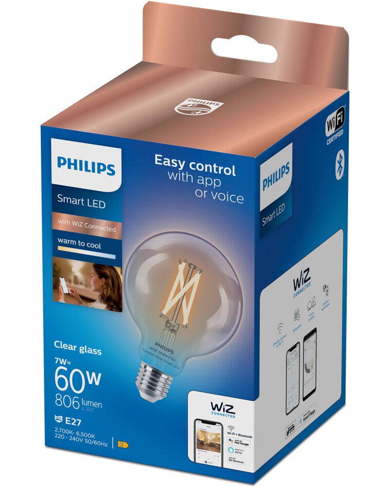 Philips Smart - LED-pære 7W E27 G95 - WarmToCool