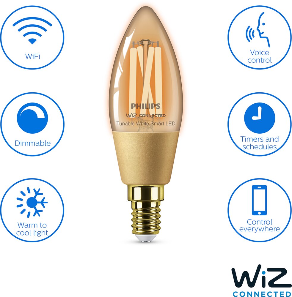 Philips Smart - LED-pære 4,9W E14 C35 - WarmToCool