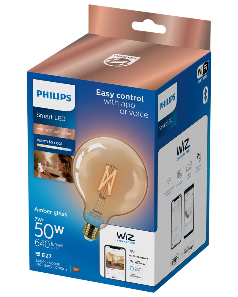 Philips Smart - LED-pære 7W E27 G125 - WarmToCool
