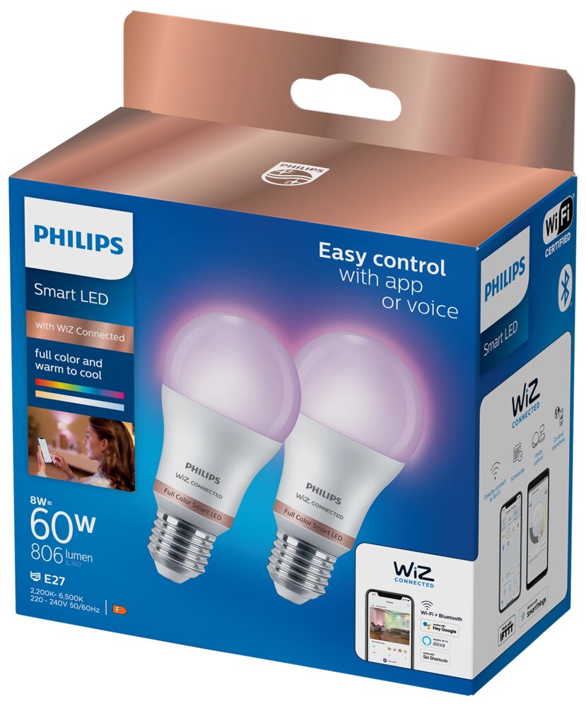 Philips Smart LED-pære 8W E27 A60 2pk - Full Color