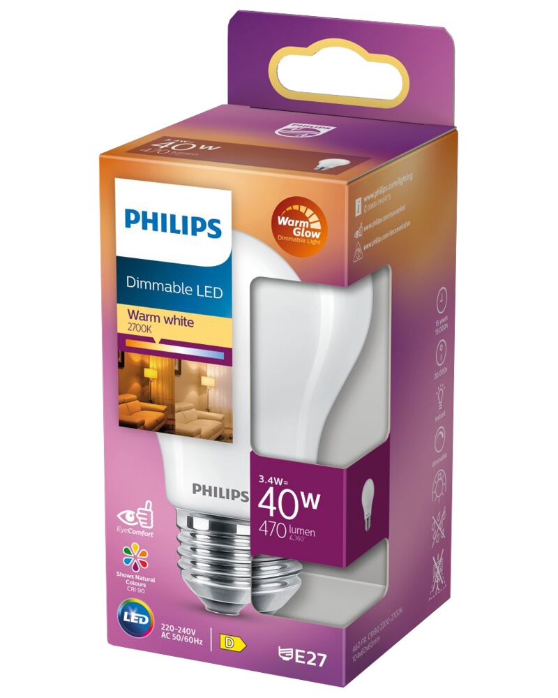 Philips LED-pære 3,4W E27 A60