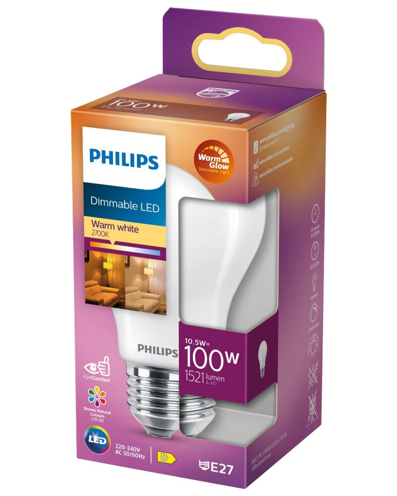 Philips - LED-pære 10,5W E27 A60 dæmpbar