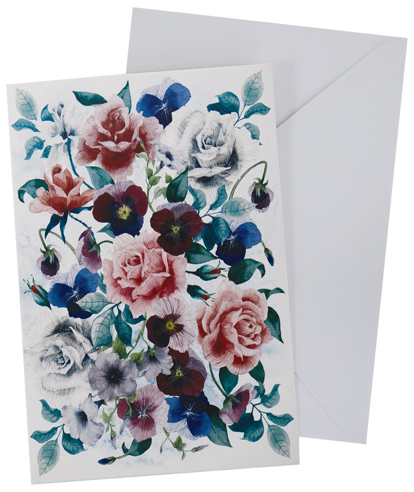 Kort med kuvert 11x17 cm - blomster