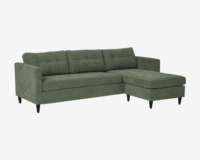 Sofa m. Chaiselong grøn fløjl