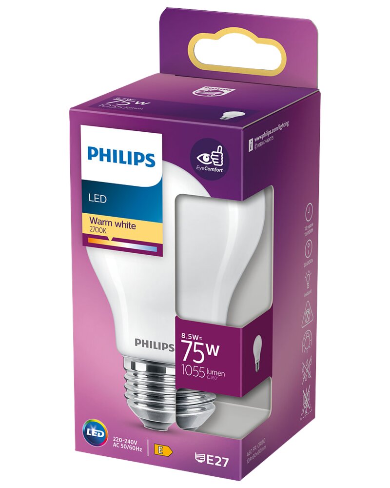 salvie fotoelektrisk Bliv forvirret Philips LED-pære 8,5W E27 A60