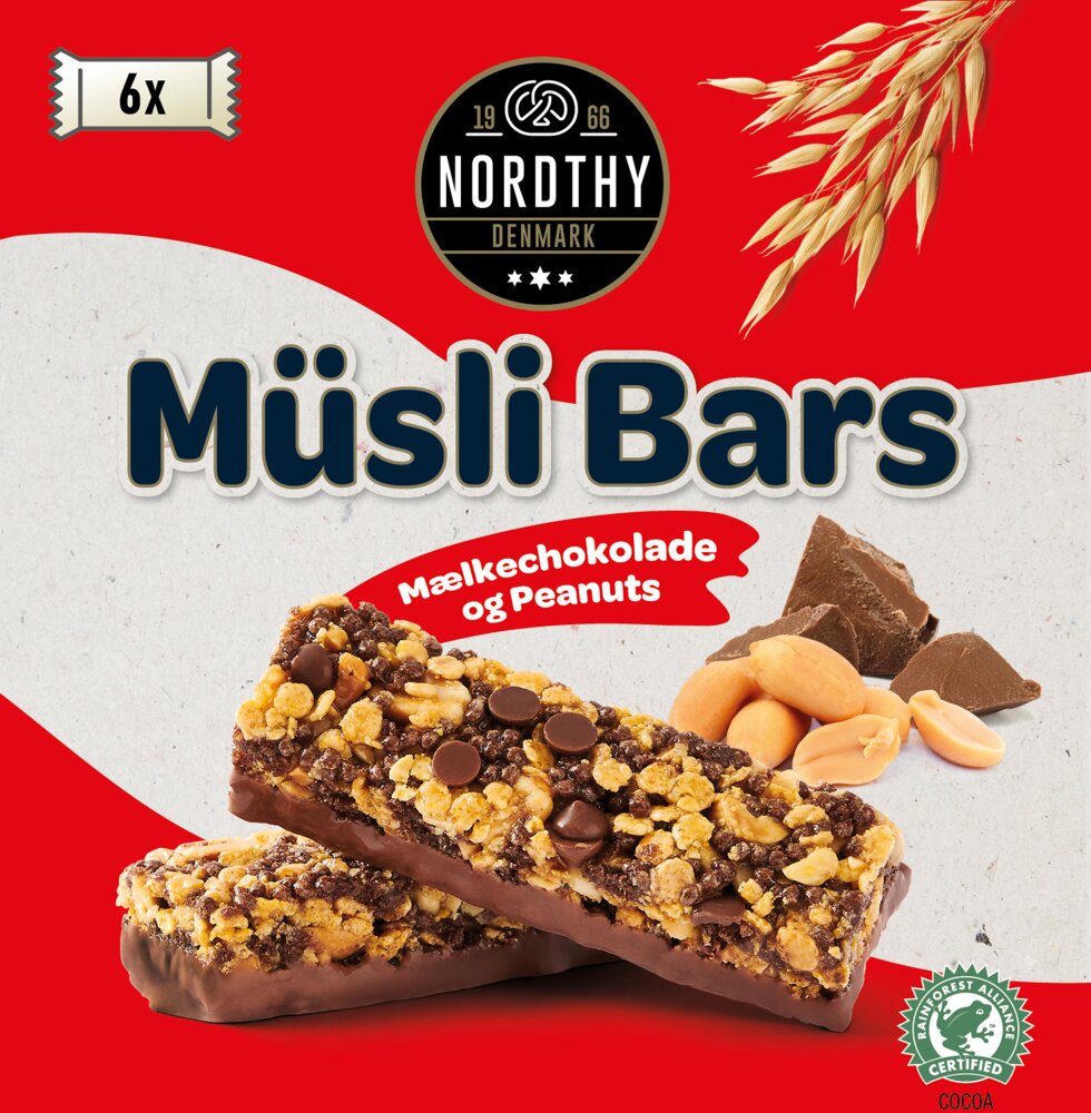NORDTHY Müslibar med peanuts og mælkechokolade 6-pak