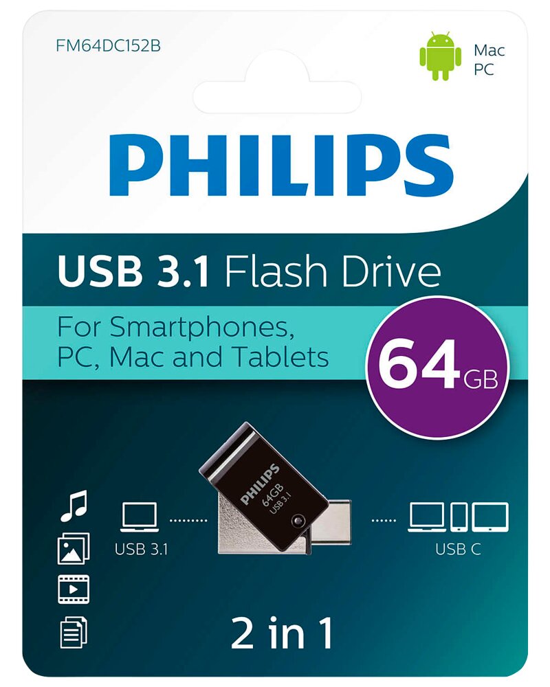 PHILIPS USB-flash drive 2-i-1 64GB USB 3.1