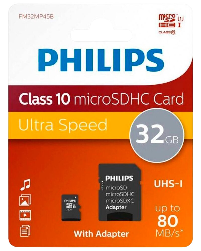 PHILIPS Micro SDXC kort - 32GB med SD adapter