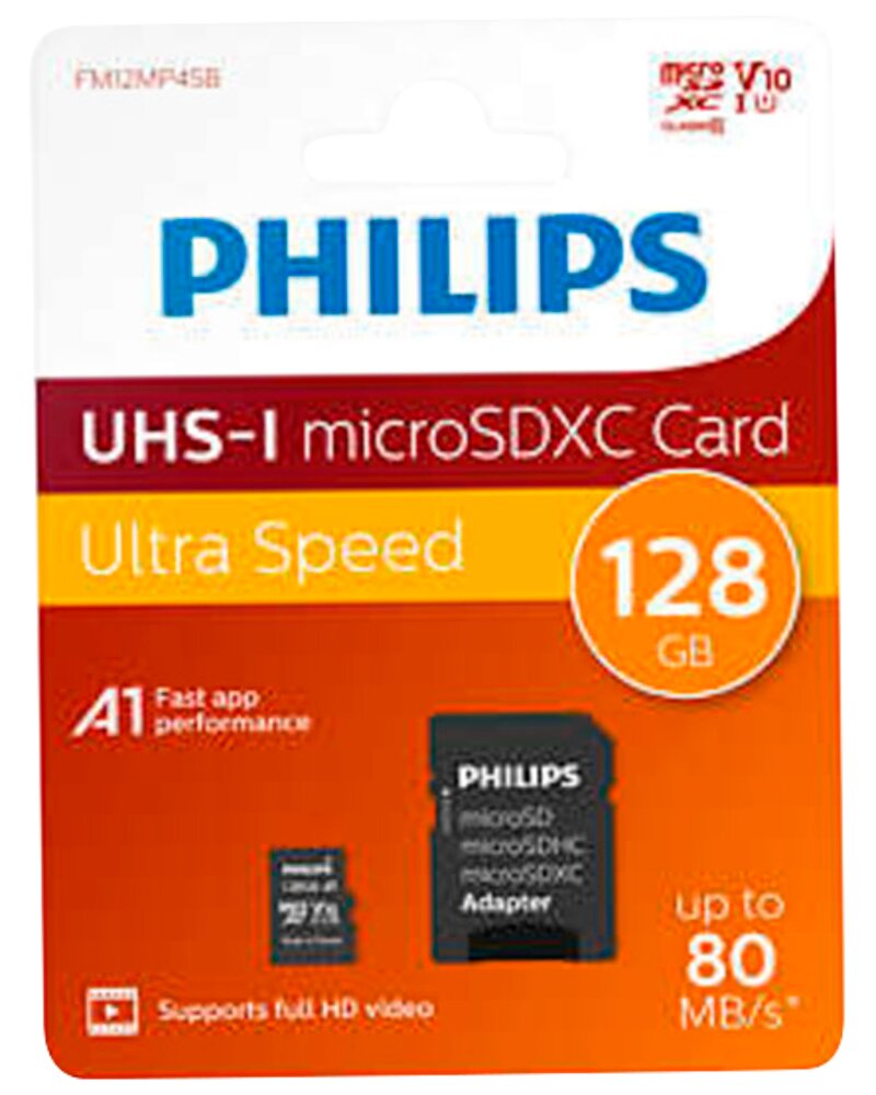 PHILIPS Micro SDXC kort - 128GB med SD adapter