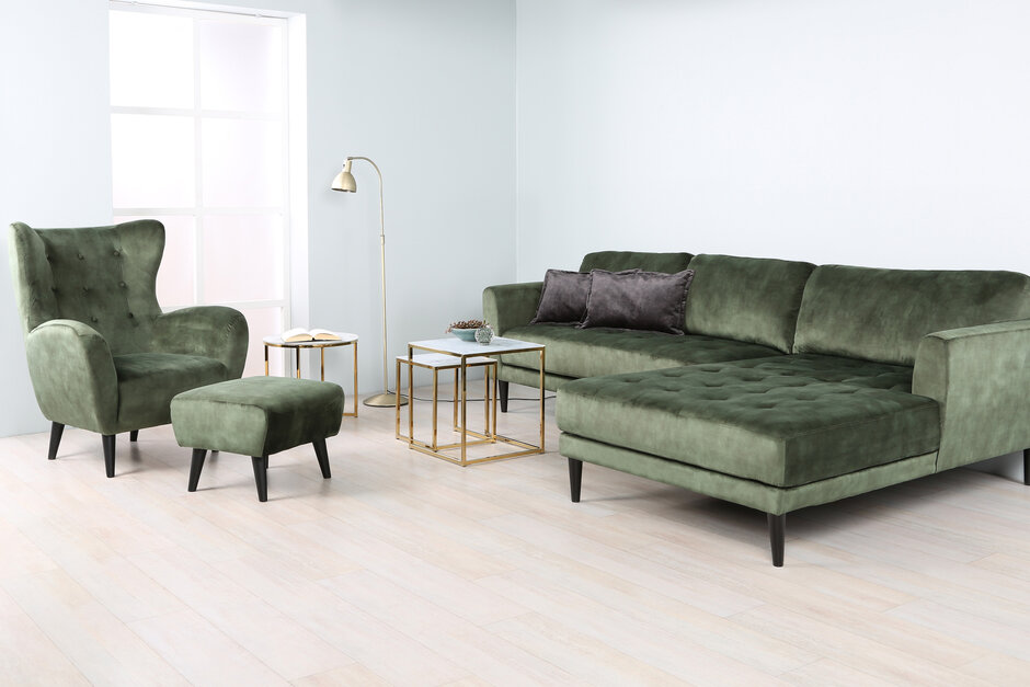 Sofa med XL chaiselong og lænestol