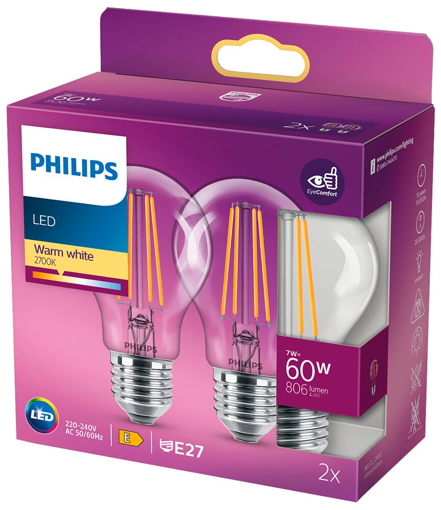 Philips filament 7w e27 2 st