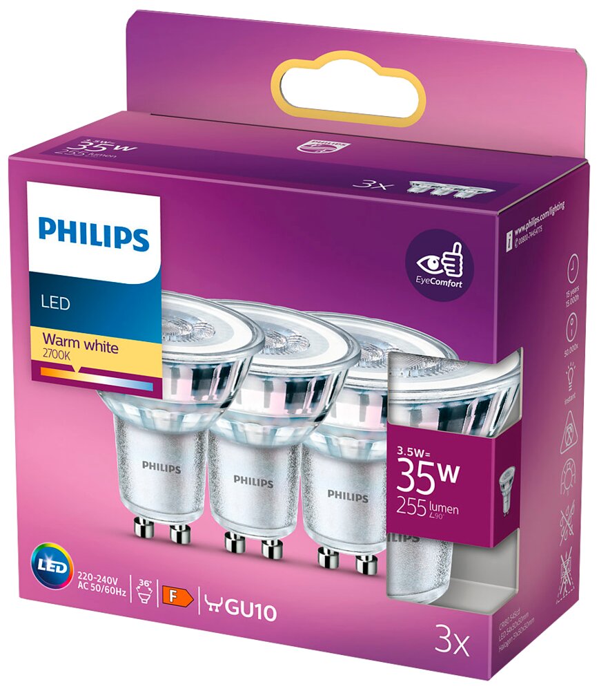 Philips - Spot 3,5W GU10 3-pak