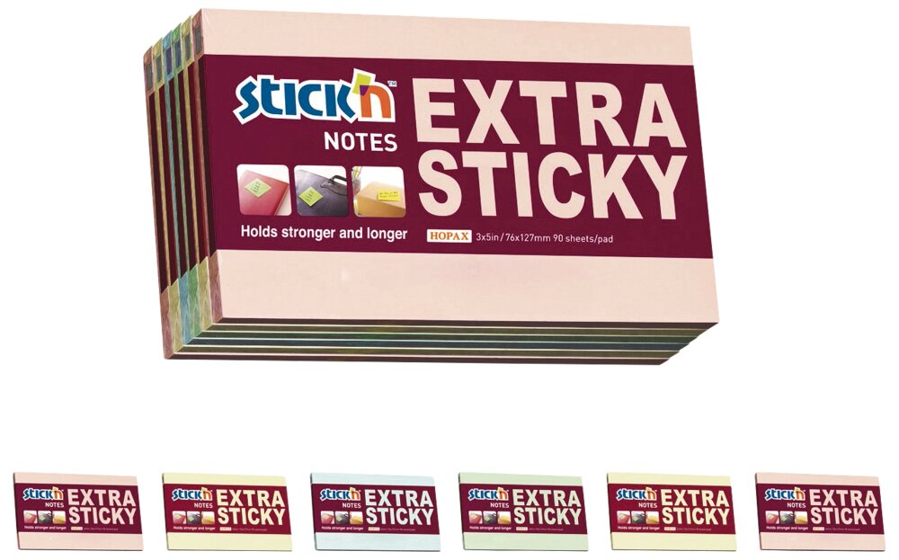 Sticky notes 76x127 mm 90 ark x 6 blokke - pastel farver