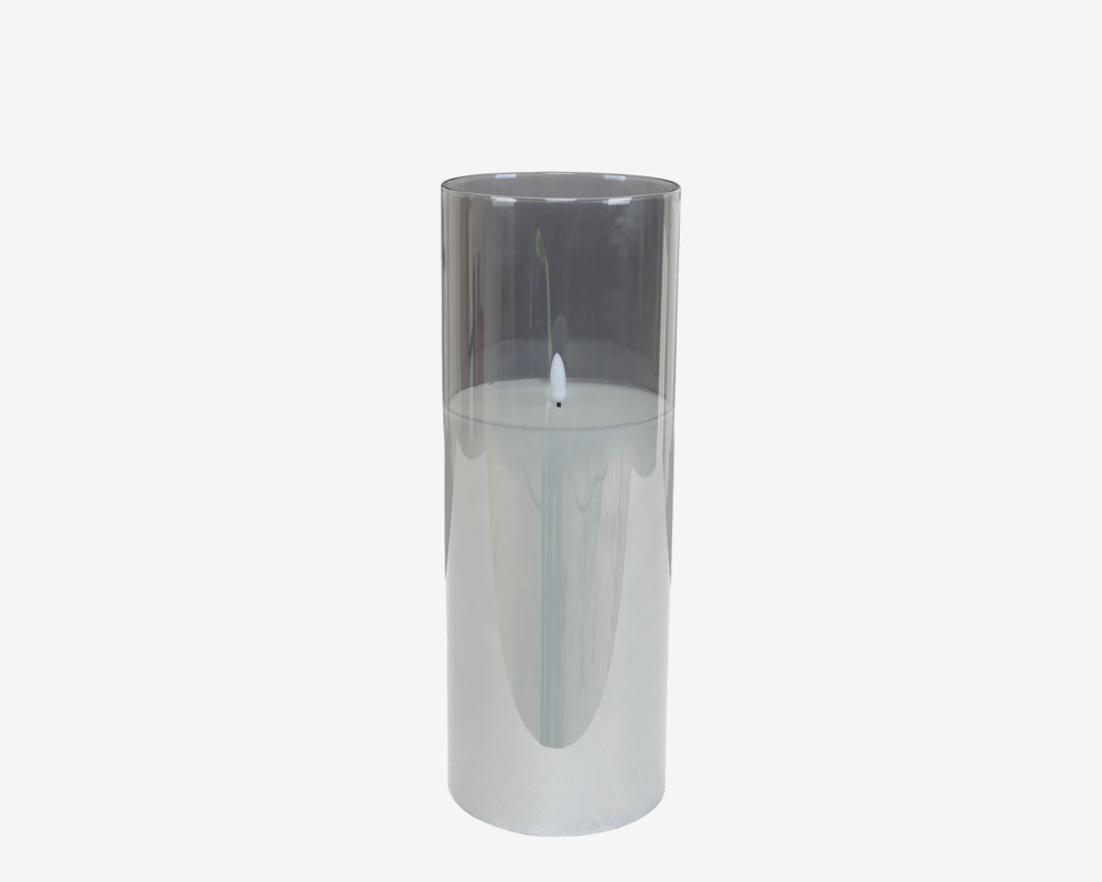 LED Lys Cylinder 3D I Glas Grå H.30 cm