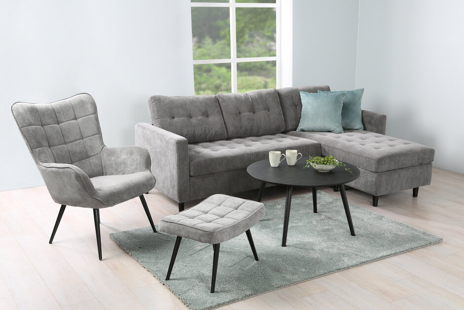 Billig grå sofa med chaiselong