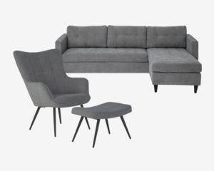 Sofasæt Sofa + Stol Inkl. Skammel Grå Fløjl