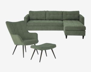 Sofasæt Sofa + Stol Inkl. Skammel Grøn Fløjl