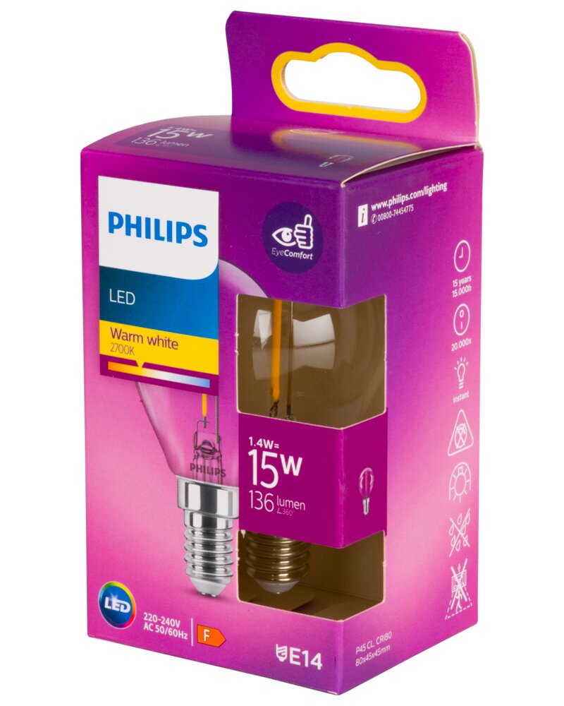 Philips LED-filamentpære 2W E14 P45