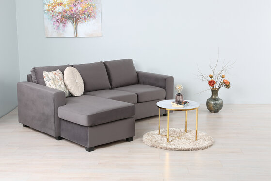 Blød lille velour sofa med chaiselong