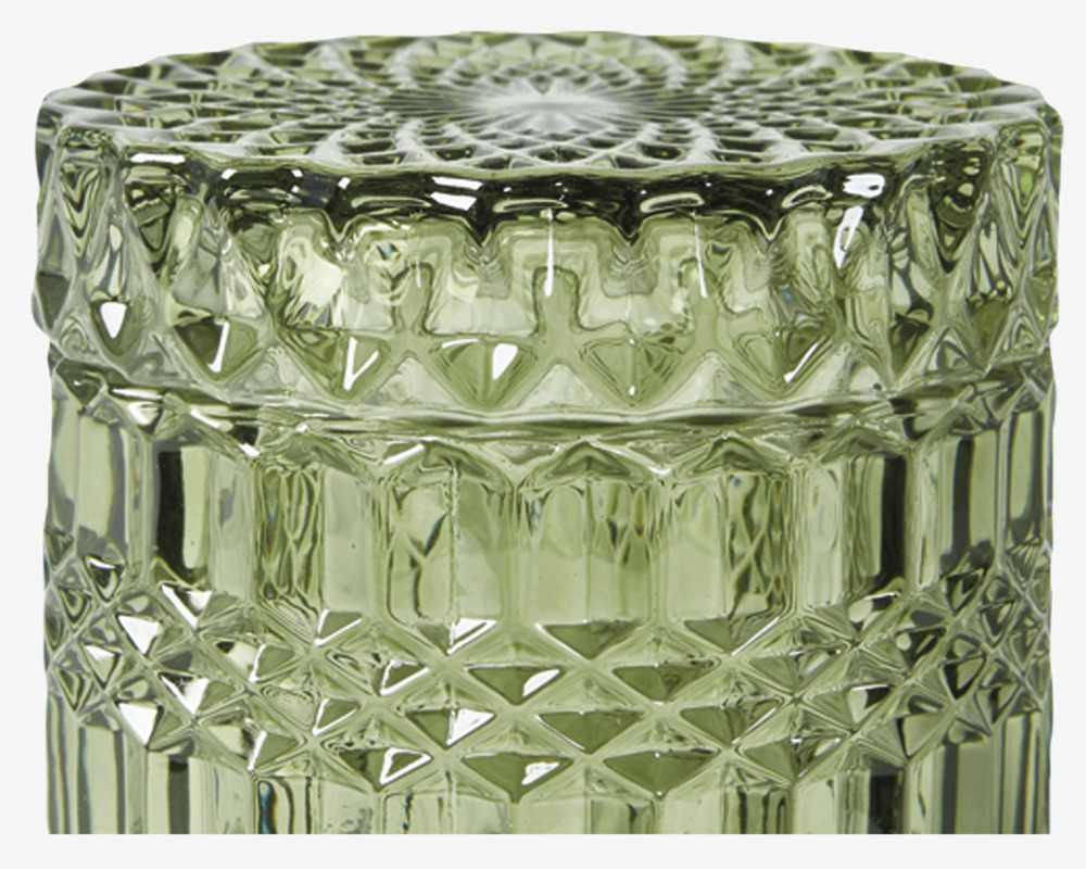 Krukke Med Låg Glas Grøn H.9 cm 