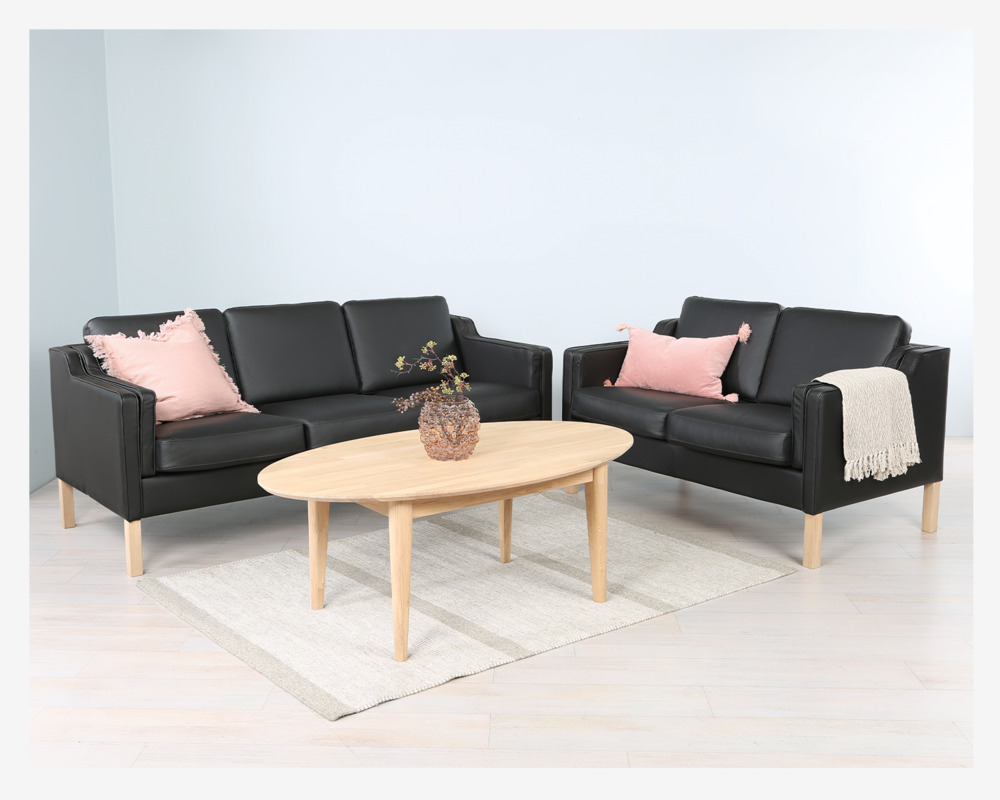 Sofa 2 Pers. Klassisk Design Sort Læder