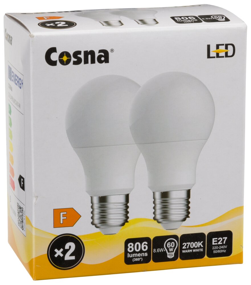 Cosna LED-pære 8,6W E27 A60 2-pak