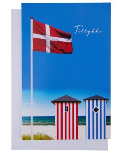Kort med kuvert 11x17 cm - badehus og flag